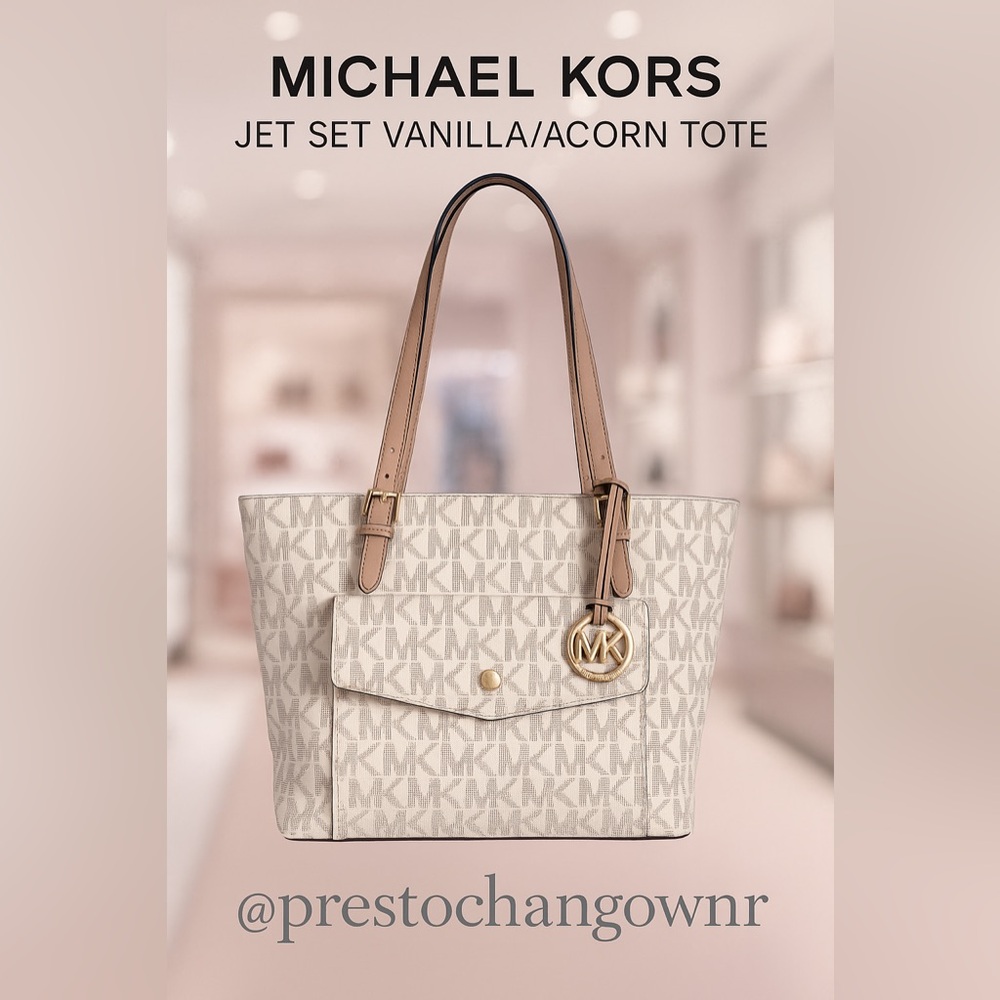 ✨ Michael Kors Jet Set Large Vanilla/Acorn Tote ✨